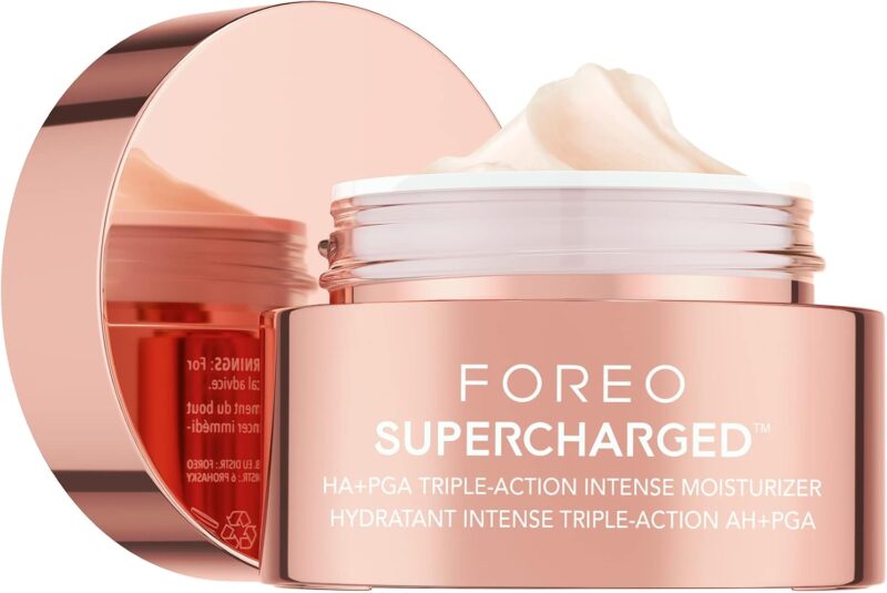 FOREO SUPERCHARGED HA+PGA Crème hydratante visage triple action - Vitamine E - Acide hyaluronique et squalane - Crème Anti Rides Femme - Végane - Crème Visage - Soin visage propre - 50 ml