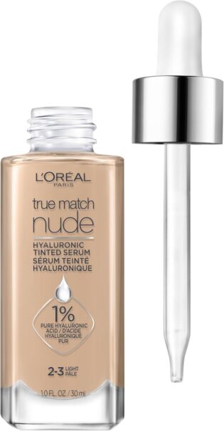 61DF9OZhIJL._AC_SL1500_.jpg L'Oreal Paris True Match Nude Hyaluronic Tinted Serum Foundation with 1% Hyaluronic acid, Light 2-3, 1 fl. oz.