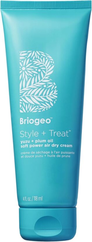Briogeo Style + Treat Yuzu + Plum Oil Crème coiffante sèche à l'air libre, sèche doucement, améliore les cheveux naturels, végétalien, 118 ml