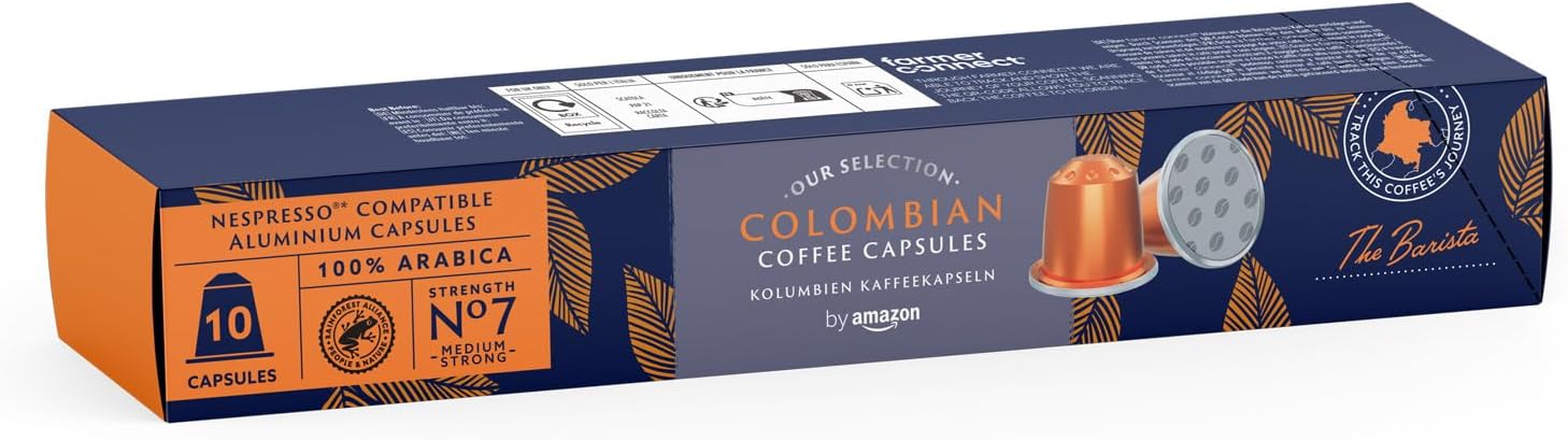 by Amazon - Café colombien compatible Nespresso, Torréfaction Moyenne, 100 capsules en aluminium, 10 unités, lot de 10 - Certifié Rainforest Alliance - Image 3