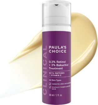 61IABhU5NhL._AC_SL1500_.jpg Paula's Choice CLINICAL 0.3% Retinol + 2% Bakuchiol Face Serum Treatment, Anti-Aging Serum for Face with Ceramides, Hylauronic Acid, Vitamin C & E, Deep Wrinkles & Fine Lines, Fragrance-Free, 1 oz