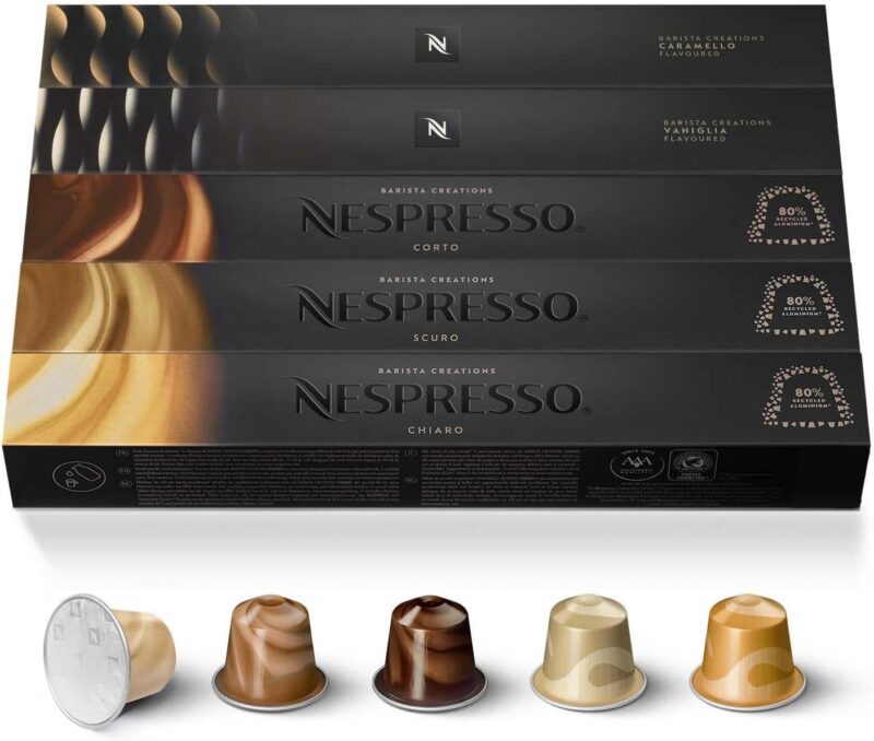 Nespresso Original - Bundle Barista Creations 50 Capsules - 10x Chiaro, 10x Scuro, 10x Corto, 10x Vaniglia, 10x Caramello