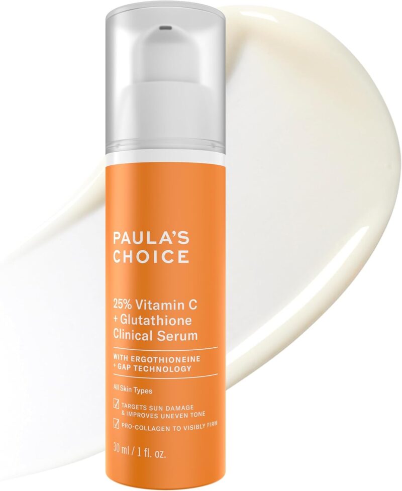 Paula’s Choice 25% Vitamin C Serum with Glutathione & Antioxidants, Face Serum Improves Discoloration, Uneven Tone & Firms, All Skin Types, Fragrance-Free, 1oz