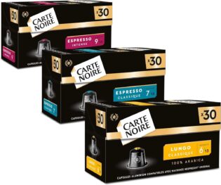 61NLB0ZhouL._AC_SL1500_.jpg CARTE NOIRE - Assortiment Capsules Café Compatibles Nespresso® - N°6 Lungo, N°7 Classique, N°9 Intense - Café Arabica - Lot de 3 x 30 Capsules Aluminium - Fabriqué en France