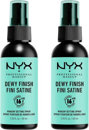 NYX Professional Makeup Spray Fixateur Setting Spray Dewy Finish, Spray de Finition, Tenue Longue Durée, Fini Satiné, Formule Vegan, Lot de 2, Modèle : Dewy | Fini velouté satiné, Formule vegan translucide, Toutes carnations types peaux, Compatible f