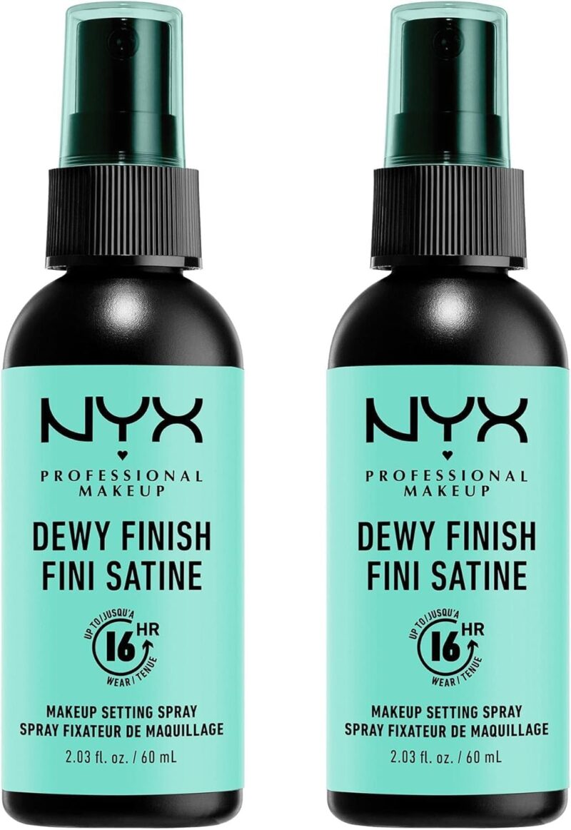 NYX Professional Makeup Spray Fixateur Setting Spray Dewy Finish, Spray de Finition, Tenue Longue Durée, Fini Satiné, Formule Vegan, Lot de 2, Modèle : Dewy | Fini velouté satiné, Formule vegan translucide, Toutes carnations types peaux, Compatible f