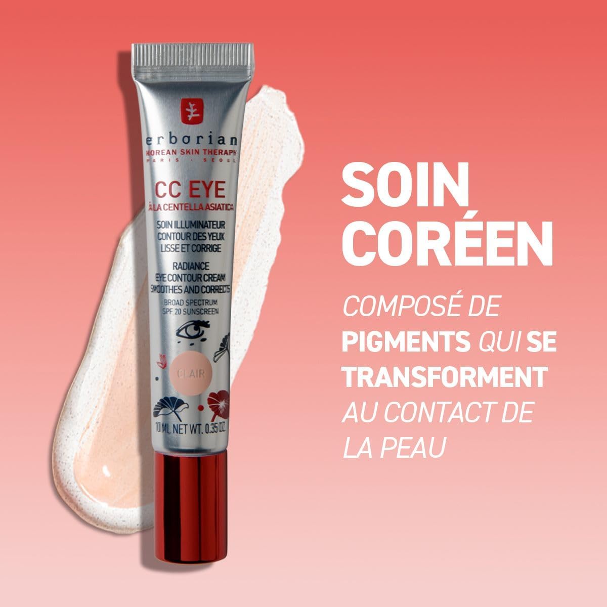 Erborian - CC Eye Crème Contour des Yeux à la Centella Asiatica - Soin Hydratant, Illuminateur et Correcteur Teinté - Protection Solaire SPF 20 - Lisse et Corrige les Cernes - Image 3