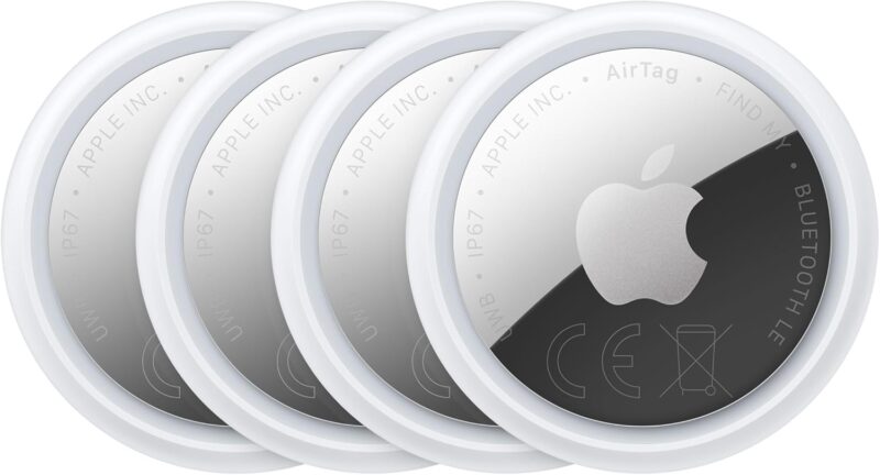 Apple Lot de 4 AirTags (2ᵉ génération) : Traqueur pour Porte-clés, Portefeuille et Plus Encore ; localisation avec Signal sonore ; Configuration d’Un Simple Geste avec Un iPhone ou Un iPad