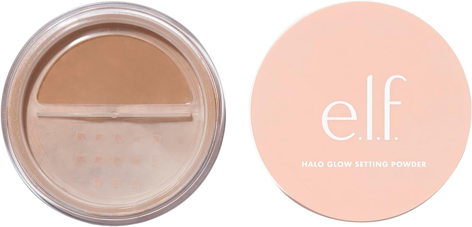e.l.f. Halo Glow Setting Powder, Silky, Weightless, Blurring, Smooths, Minimizes Pores and Fine Lines, Creates Soft Focus Effect, Deep, Semi-Matte Finish, 7 ml