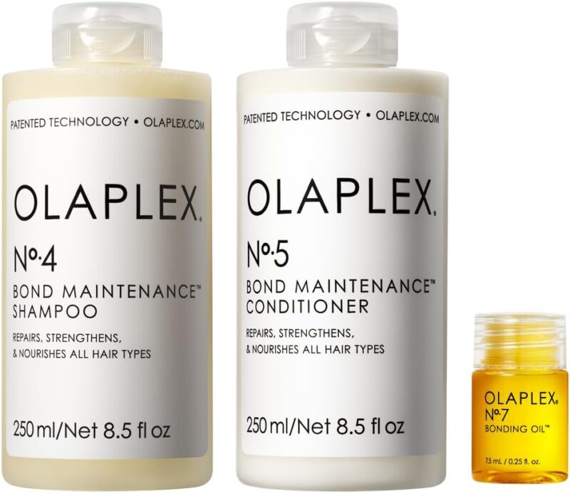 Kit capillaire Wash and Shine Olaplex : N°.4, N°.5, N°.7 (7.5 ml), ensemble de shampoing et d'après-shampoing pour laver, hydrater et contrôler les frisottis pendant 72 heures