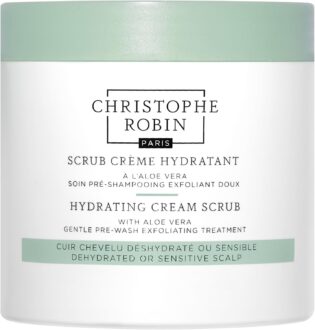 Christophe Robin Hydrating Cream Scalp Scrub Aloe Vera 250ml | Pre-shampoo scalp scrub for dry or sensitive scalps that gently exfoliates and comforts.
