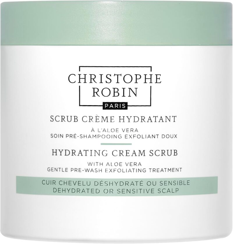 Christophe Robin Hydrating Cream Scalp Scrub Aloe Vera 250ml | Pre-shampoo scalp scrub for dry or sensitive scalps that gently exfoliates and comforts.