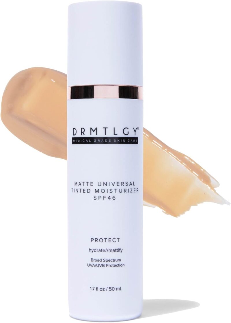 DRMTLGY Matte Universal Tinted Moisturizer SPF 46 – Anti-Aging Tinted Face Sunscreen & Lightweight Makeup with Broad Spectrum UV Protection – Hydrating Skin Care & Face Moisturizer – 1.7 oz