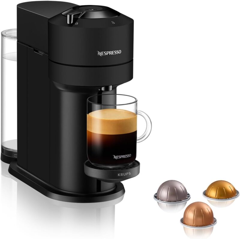 Nespresso Krups Machine à Café Vertuo Next Black Mat, Capsules café Vertuo seulement, Technologie Centrifusion, 5 Tailles de Tasses + Kit de Bienvenue, Design Moderne, Arrêt Automatique, YY4606FD