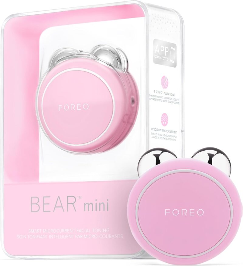 FOREO BEAR mini Appareil de lifting ciblé par Micro-courants - Appareil Anti Rides Visage - Lifting visage non invasif et visible - Appareil Massage Visage - Pearl Pink