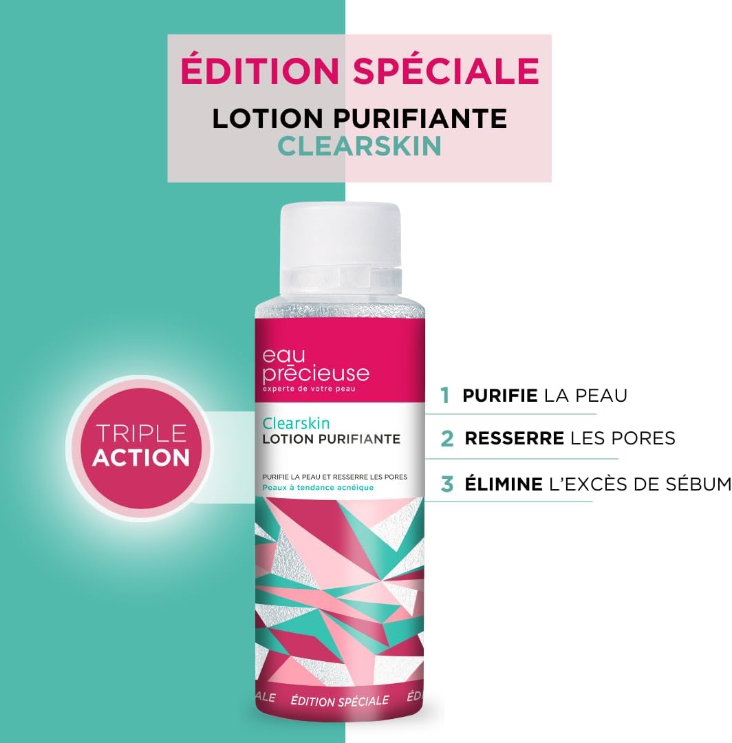 Eau Précieuse - Lotion Purifiante Clearskin Edition Spéciale - Soin pour les peaux à tendance acnéique - Triple action : purifie la peau - resserre les pores - élimine l'excès de sébum - 375 mL - Image 2