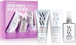 COLOR WOW - Routine Cheveux Secs & Colorés - Style Glass Hair - Shampoing Sans Sulfates (75 ml) + Après-Shampoing Hydratant (75 ml) + Spray Anti-Frisottis (50 ml) - Coffret Découverte Dream Smooth