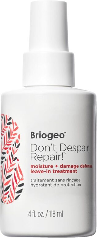 Briogeo Don't Despair Repair Moisture + Damage Defense Traitement sans rinçage, scelle les pointes fourchues et répare les cheveux secs et abîmés, végétaliens, sans phtalates et sans paraben – 118 ml