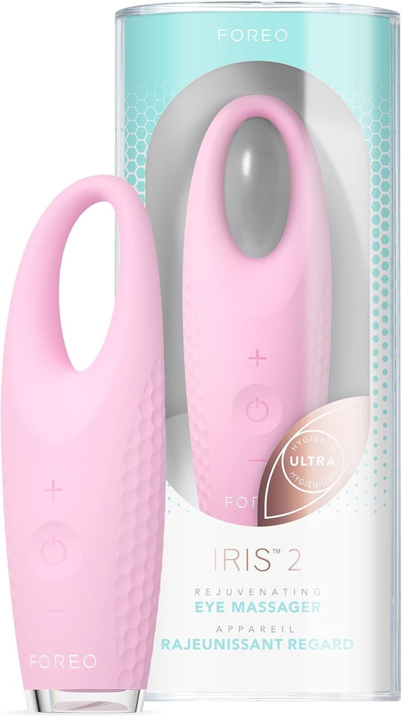 FOREO IRIS 2 Appareil de massage rajeunissant yeux - Pour les cernes, les poches et les rides - Élimine les poches - anti-cernes - massage drainant - Silicone ultra-hygiénique - Pearl Pink