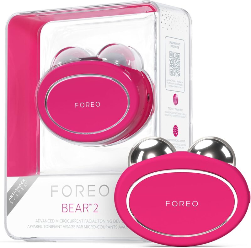 FOREO BEAR 2 Appareil micro courant visage liftant et tonifiant avancé - Sculptant anti-âge - Lifting visage instantané - Raffermir, modeler - Non invasif - Fuchsia