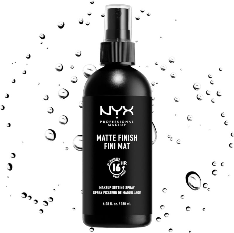 NYX Professional Makeup Spray Fixateur Setting Spray Dewy Finish, Spray de Finition, Tenue Longue Durée, Fini Satiné, Formule Vegan, Format Maxi 180ml, Modèle : Matte | Formule vegan, Zéro reflet, Confortable et respirante, Prévient oxydation couleur