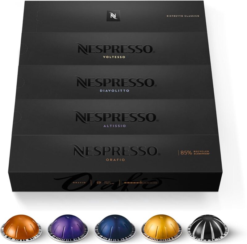 Nespresso Vertuo - Bundle 50 Capsules de Café - Espresso, Torréfaction Moyenne, Intense - 10x Orafio, 10x Altissio, 10x Diavolito, 10x Voltesso, 10x Ristretto