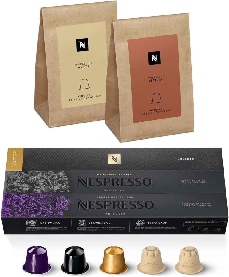 Nespresso Original - Bundle Découverte 50 Capsules de Café Espresso 10x Arpeggio, 10x Ristretto, 10x Volluto, ispirazione Aosta, ispirazione Sicilia