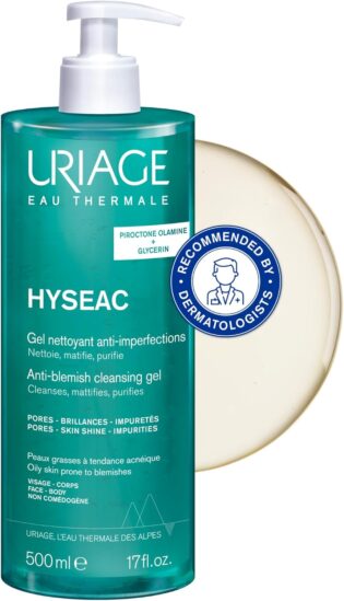 Uriage Hyseac Gel Nettoyant Anti-Imperfections Visage et Dos - Nettoie en Douceur & Purifie - Élimine l'Excès de Sébum - Pour Peaux Grasses à Tendance Acnéique - Sans Savon - pH Physiologique - 500 ml
