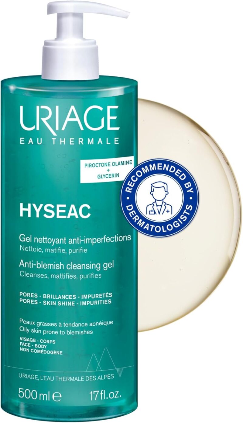 Uriage Hyseac Gel Nettoyant Anti-Imperfections Visage et Dos - Nettoie en Douceur & Purifie - Élimine l'Excès de Sébum - Pour Peaux Grasses à Tendance Acnéique - Sans Savon - pH Physiologique - 500 ml