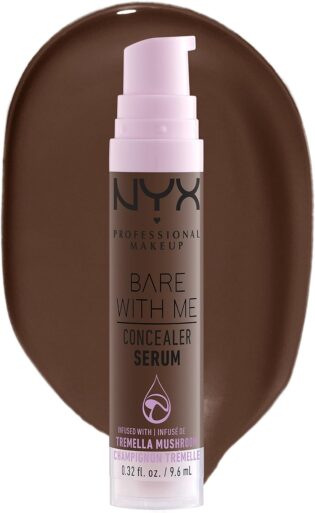 NYX Professional Makeup Anti-Cernes Sérum Correcteur Bare With Me, Fini Naturel, Couvrance Moyenne, Teinte : Deep (13) | Champignon trémelle cica thé vert, Hydrate 24h, Couvrance moyenne fini naturel, 100% vegan, 13 teintes