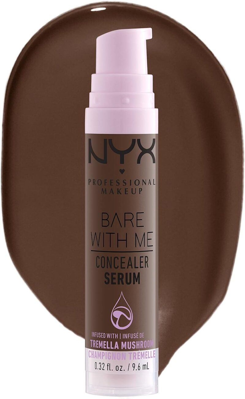 NYX Professional Makeup Anti-Cernes Sérum Correcteur Bare With Me, Fini Naturel, Couvrance Moyenne, Teinte : Deep (13) | Champignon trémelle cica thé vert, Hydrate 24h, Couvrance moyenne fini naturel, 100% vegan, 13 teintes