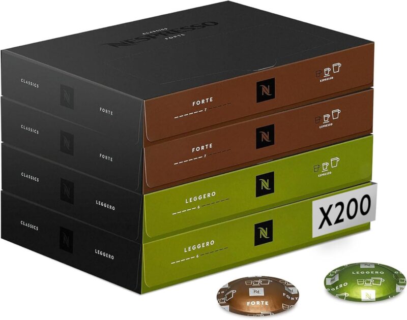 Nespresso Professionnel - Bundle 200 Capsules cafés - Classic ESPRESSO : 2 boîtes x50 Forte / 2 boîtes x50 Leggero - Adapté aux professionnels