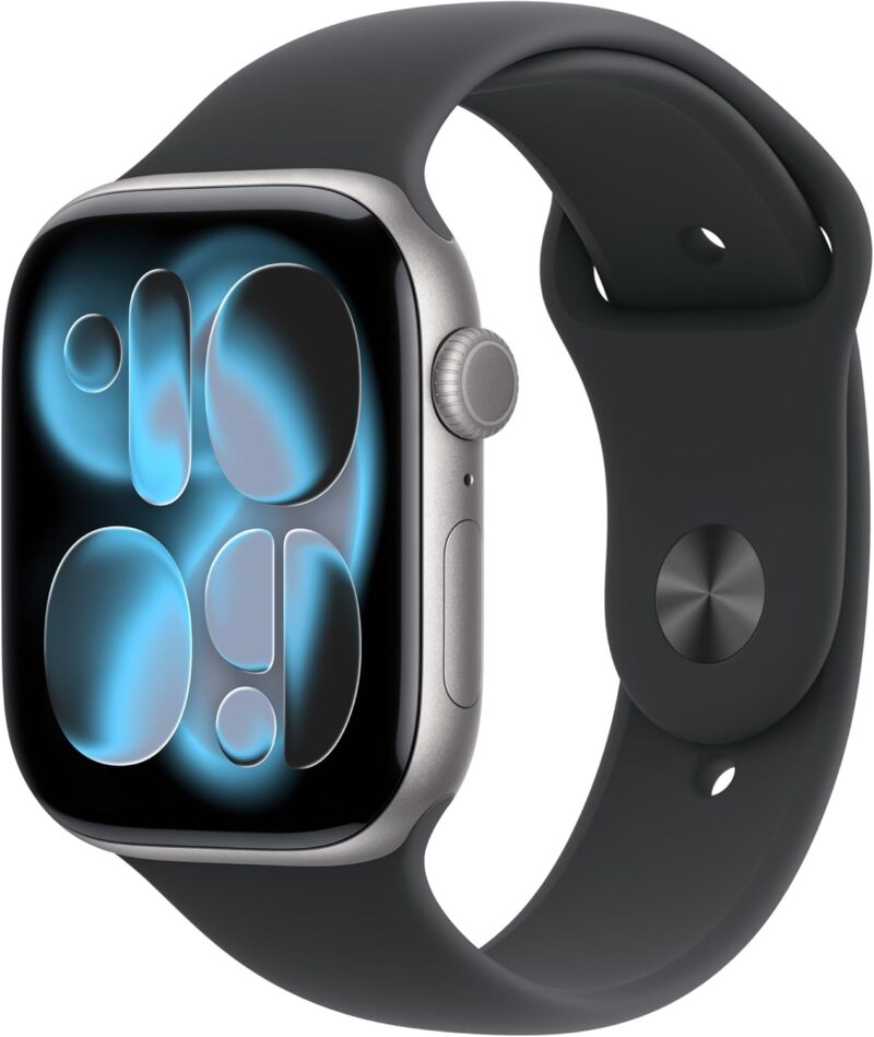 Apple Watch Series 11 [GPS 46 mm] Montre connectée avec boîtier Gris sidéral et Bracelet Sport Noir. Score de Sommeil, Moniteur d’activité, Suivi de la santé, écran Toujours activé