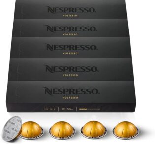 Nespresso Vertuo – Bundle 50 Capsules de Café Voltesso – Intensité 4 – Pour Espresso 40 ml – (5 étuis de 10)