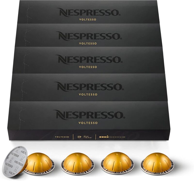 Nespresso Vertuo – Bundle 50 Capsules de Café Voltesso – Intensité 4 – Pour Espresso 40 ml – (5 étuis de 10)