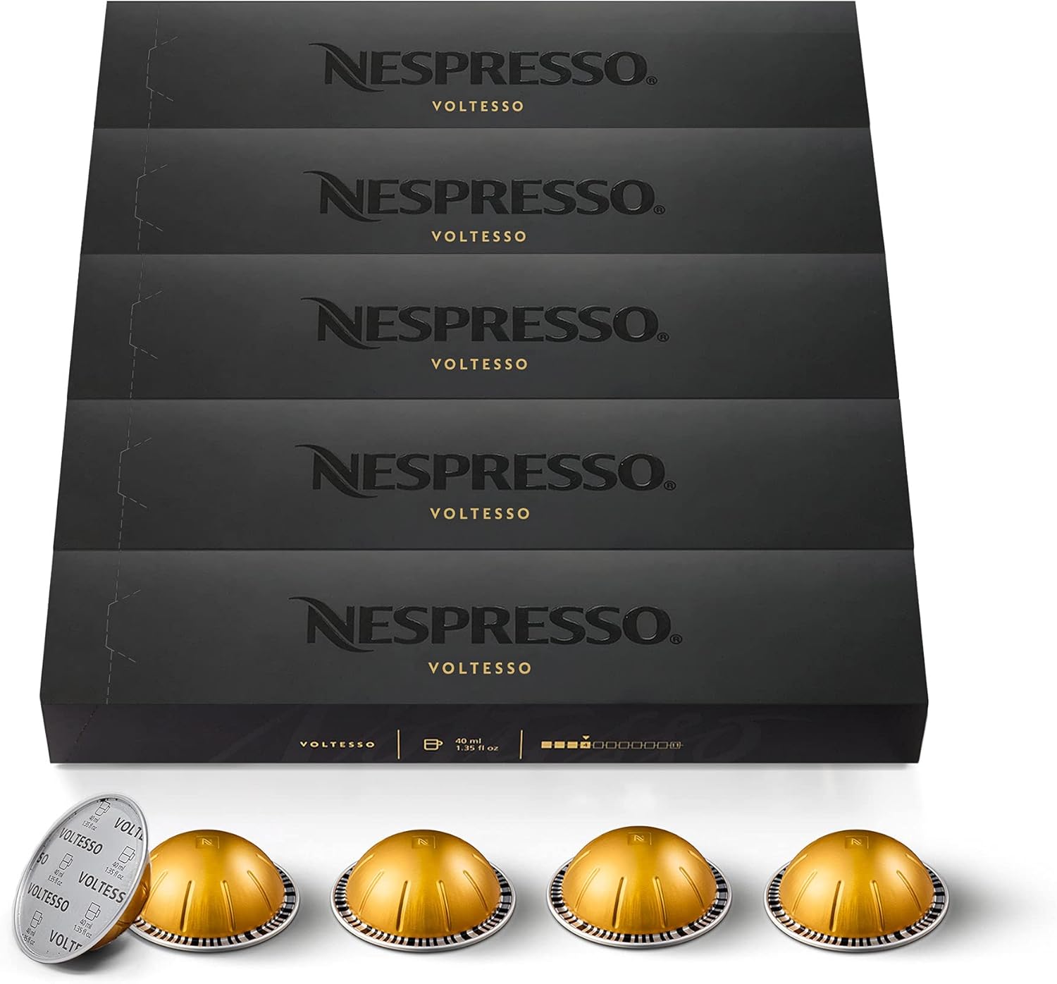 Nespresso Vertuo – Bundle 50 Capsules de Café Voltesso – Intensité 4 – Pour Espresso 40 ml – (5 étuis de 10)