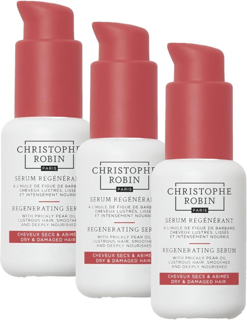 Christophe Robin Regenerating Mask with Rare Prickly Pear Oil 50ml -Heat Protection Hair Serum – Silicone-Free, Lightweight Formula with 94% Natural Ingredients – Reduces Frizz & Split Ends (Lot de 3)