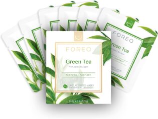 FOREO Green Tea, masque facial UFO pour peaux grasses et imperfections, pack de 6 unités, antioxydant, hydratant, extrait de thé vert et d'ulmus, naturel et non testé sur les animaux