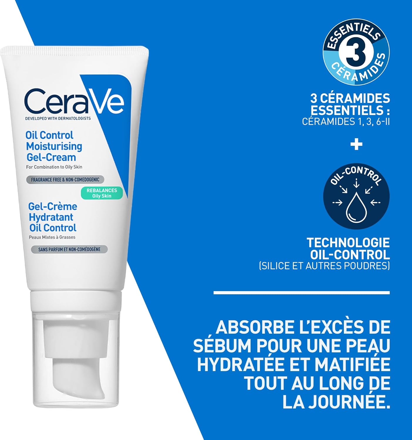 CeraVe - Gel-Crème Hydratant Visage Oil Control - Hydrate en Continu, Restaure la Barrière Cutanée, Apaise - 3 Céramides Essentiels, Niacinamide, Acide Hyaluronique - Peau Mixte à Grasse - 52 ml - Image 3