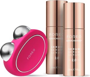 FOREO BEAR Visage Set- Appareil micro courant visage BEAR + 2 x Sérum Conducteur 30 ml - Massage facial Anti-Âge - Lifting facialInstantané - Set d'Outils Skincare - Appareil Anti Rides