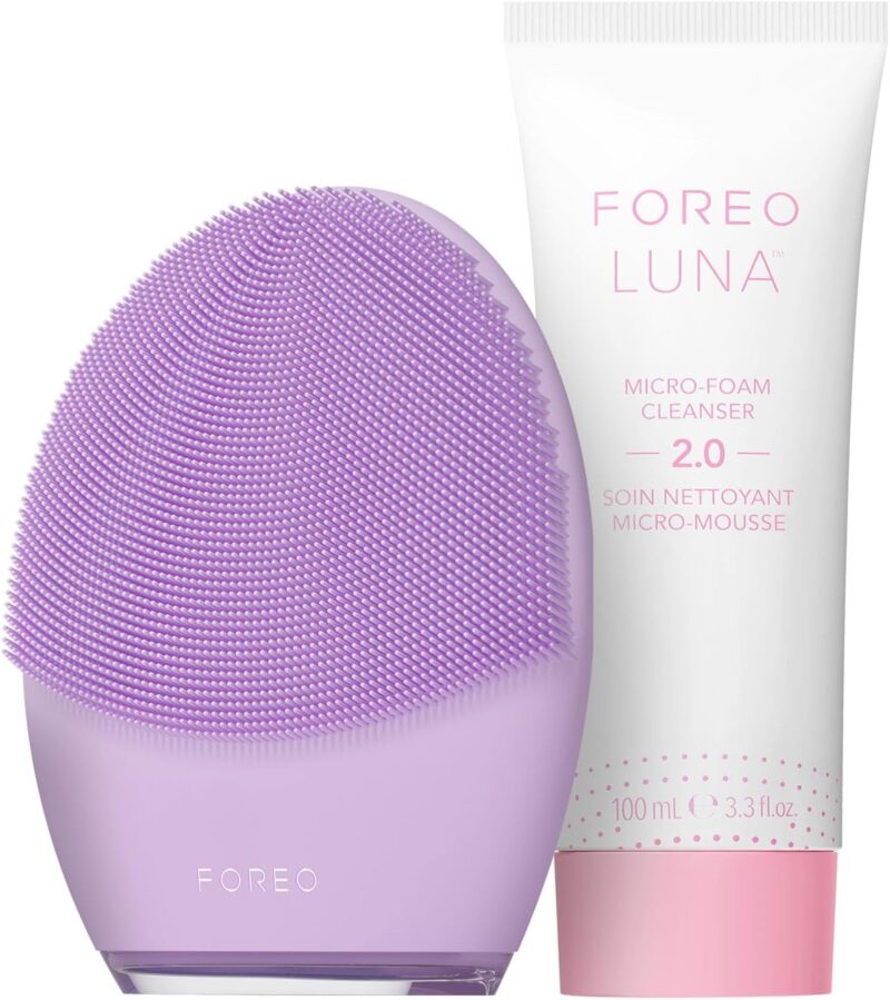 FOREO Deep & Gentle LUNA 4 Sensitive Set - Brosse nettoyage visage pour peau sensible + LUNA Micro-Foam Cleanser 2.0 100 ml - Set masseur visage nettoyant en profondeur et raffermissant silicone
