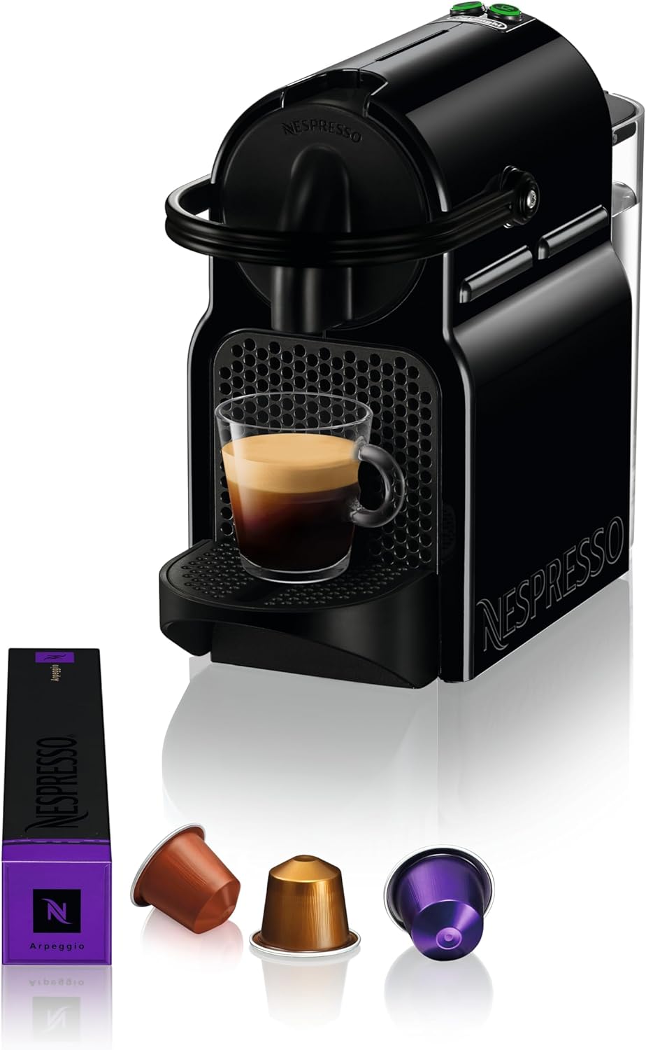 Nespresso De'Longhi Machine à Café Inissia Noir, 19 Bars + Kit de Bienvenue, Design Compact, Arrêt Automatique, EN80.B