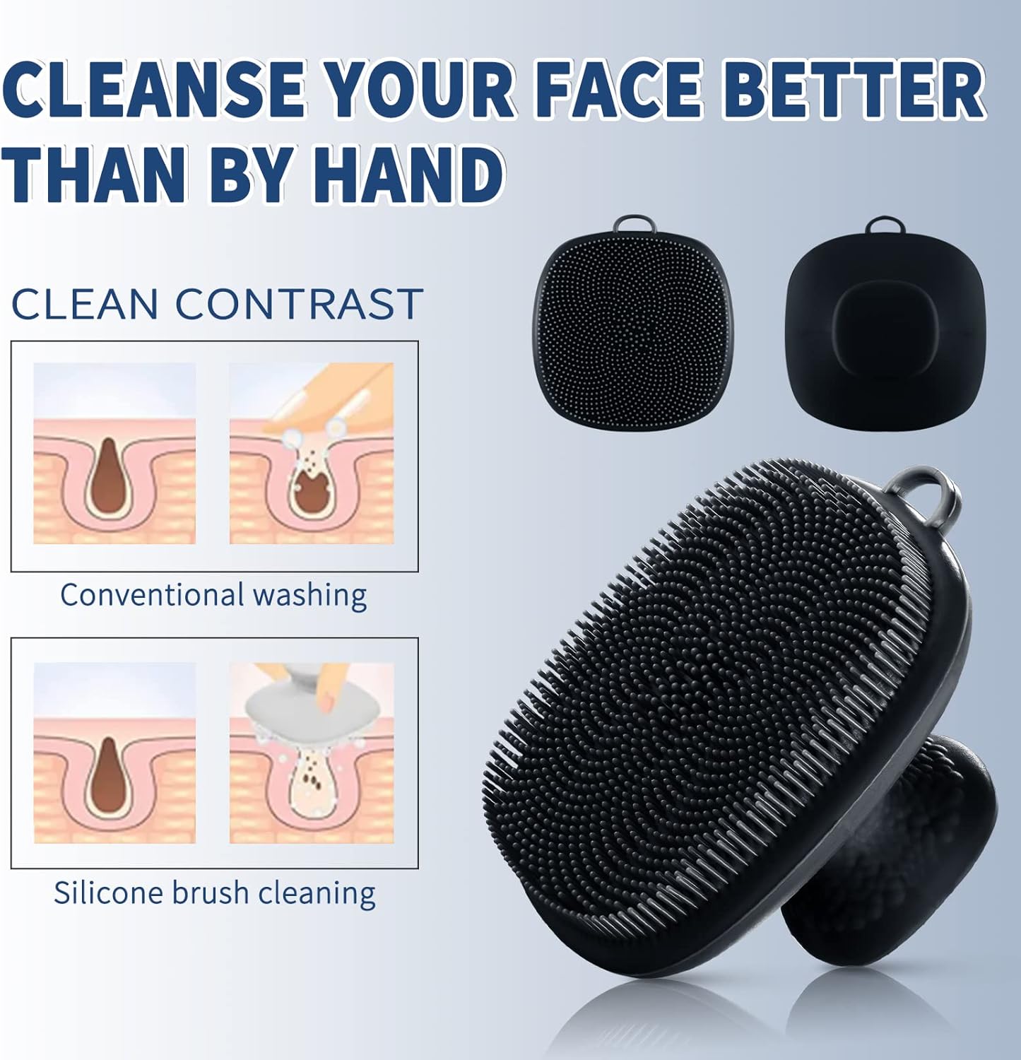 Face Scrubber, Silicone Face Scrubber for Men Facial Cleansing Brush Silicone Face Wash Brush Manual Waterproof Cleansing Skin Care Face Brushes for Exfoliating- Black - Image 4