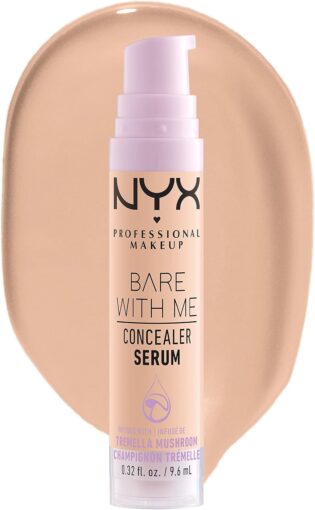 NYX Professional Makeup Anti-Cernes Sérum Correcteur Bare With Me, Fini Naturel, Couvrance Moyenne, Teinte : Vanilla (03) | Champignon trémelle cica thé vert, Couvrance moyenne, Formule 100% vegan, Fini non gras naturel