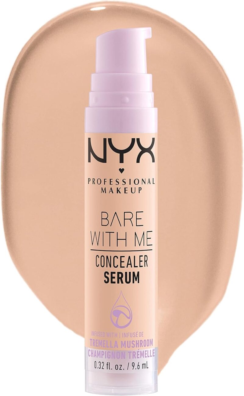 NYX Professional Makeup Anti-Cernes Sérum Correcteur Bare With Me, Fini Naturel, Couvrance Moyenne, Teinte : Vanilla (03) | Champignon trémelle cica thé vert, Couvrance moyenne, Formule 100% vegan, Fini non gras naturel