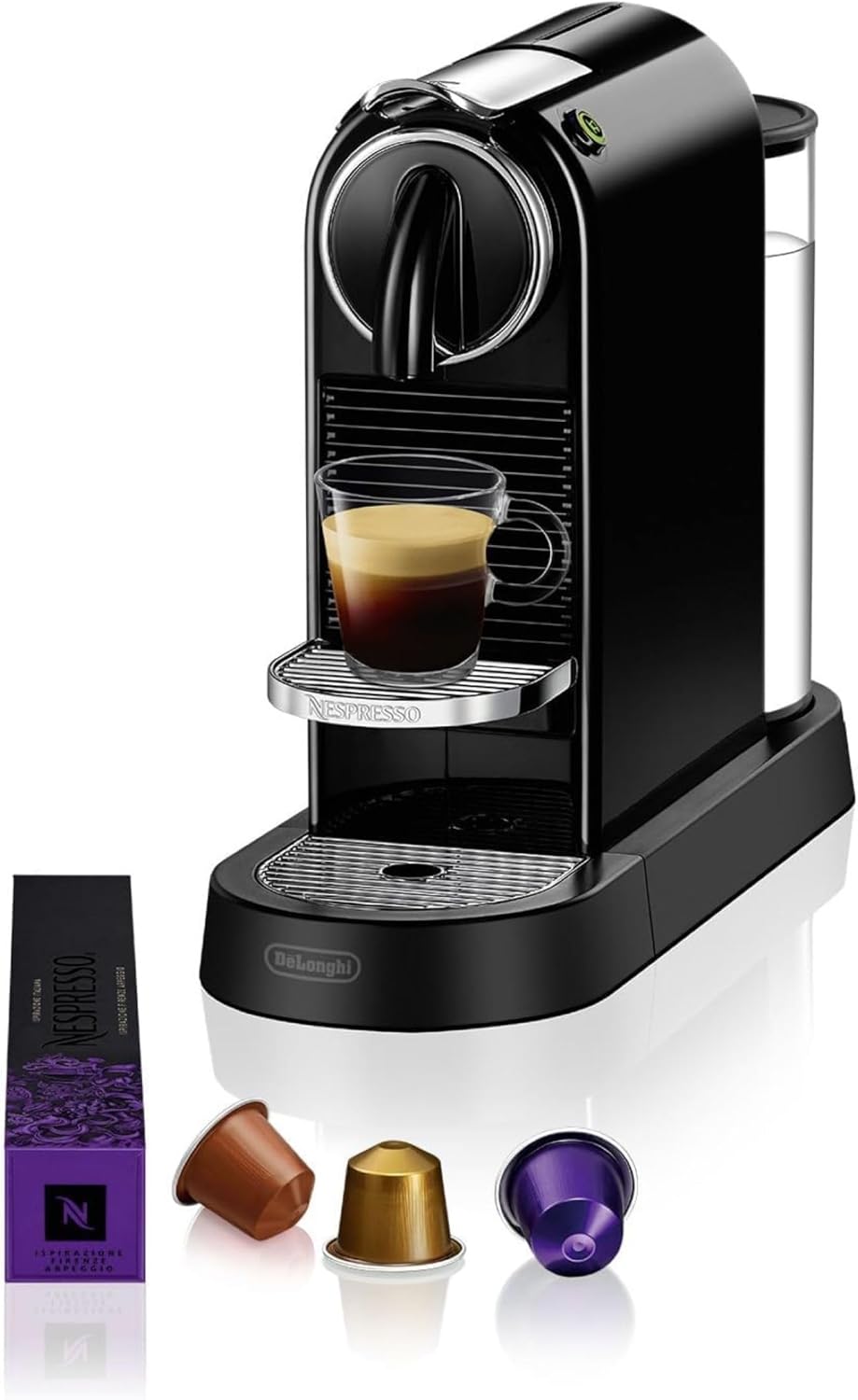 Nespresso De'Longhi Machine à Café Citiz Noir, 19 Bars + Kit de Bienvenue, Design Moderne, Expresso et Lungo, Arrêt Automatique, N167.B