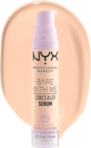 NYX Professional Makeup Anti-Cernes Sérum Correcteur Bare With Me, Fini Naturel, Couvrance Moyenne, Teinte : Fair (01) | Champignon trémelle cica thé vert, Hydratation 24h, Couvrance moyenne fini naturel, Formule 100% vegan