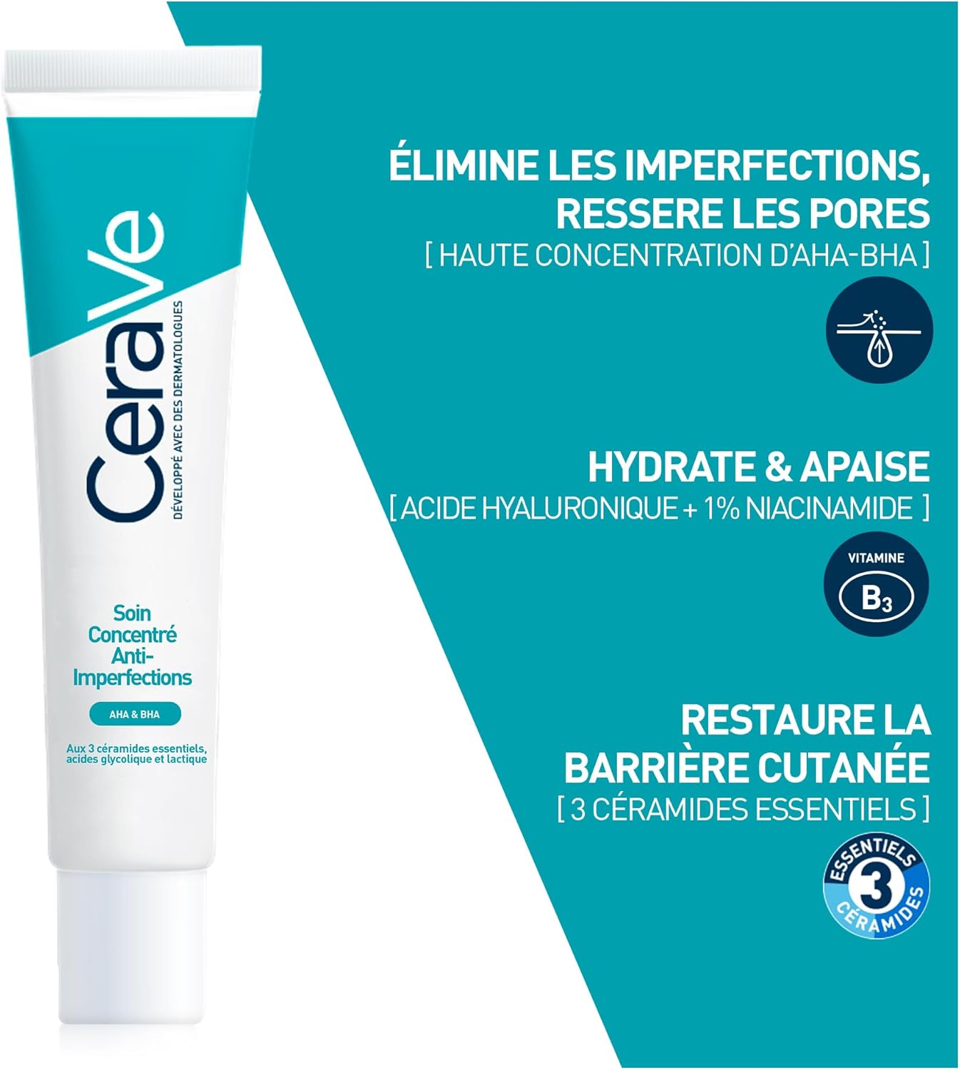 CeraVe - Soin Concentré Anti-Imperfection - Réduit les Imperfections, Resserre les Pores Dilatés - AHA-BHA + Acide Hyaluronique + 3 Céramides - Peau à Tendance Acnéique - 40 ml | Réduit les Imperfections, Resserre les Pores Dilatés, AHA-BHA + Acide H - Image 3