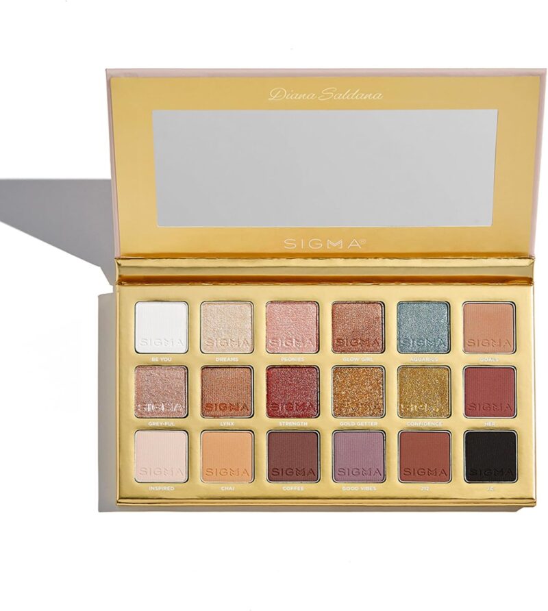 Sigma Beauty Diana Saldana Palette de fards à paupières - 18 teintes de fards à paupières uniques sélectionnées par l’influenceuse Diana Saldana, avec miroir