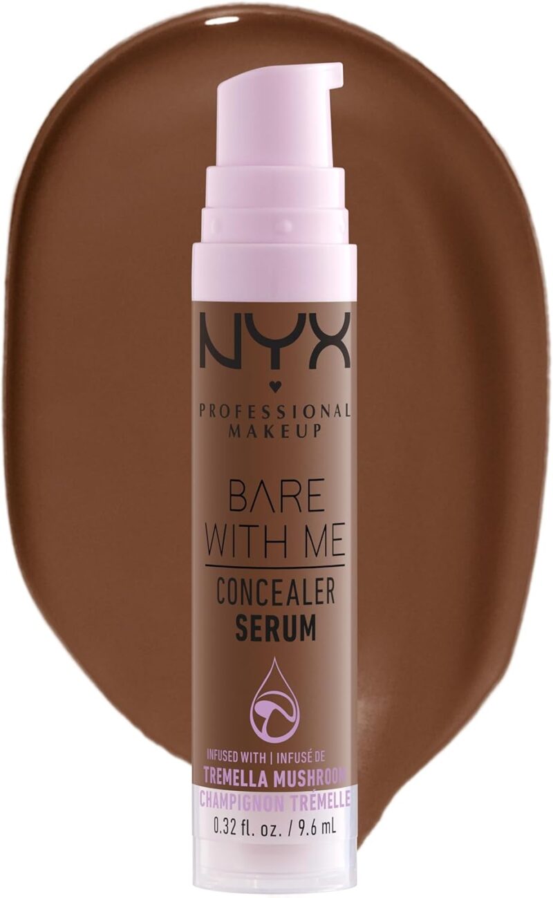 NYX Professional Makeup Anti-Cernes Sérum Correcteur Bare With Me, Fini Naturel, Couvrance Moyenne, Teinte : Rich (12) | Champignon trémelle cica thé vert, Hydrate 24h, Couvrance moyenne fini naturel, 100% vegan, 13 teintes